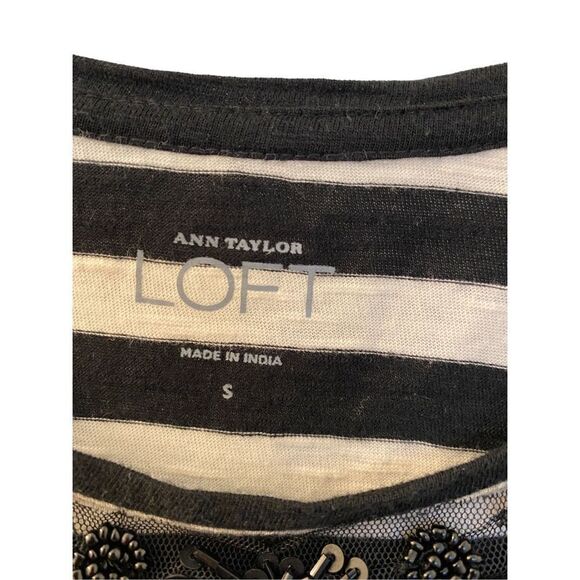 Loft women’s black and white striped tee with sequin floral detail size small ￼ - Picture 4 of 4